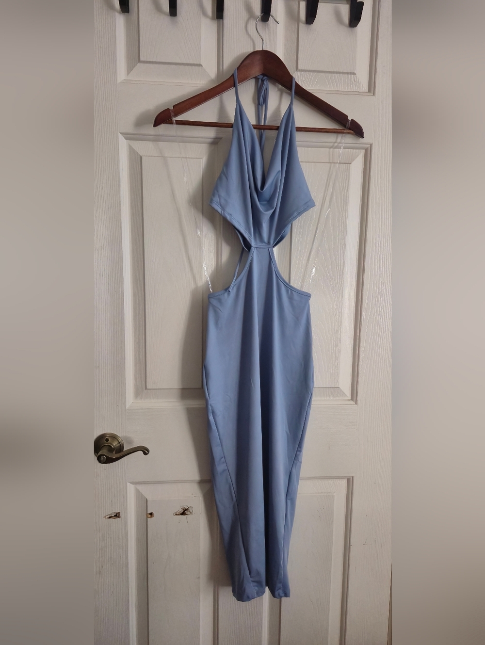 Light Blue Halter Cutout Maxi Dress